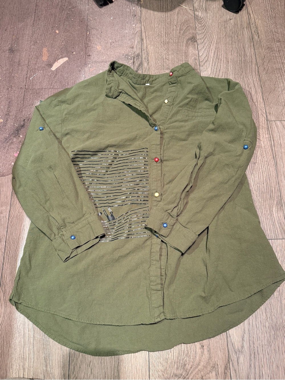 Women's Olive Green Long-Sleeve Button Front Blouse